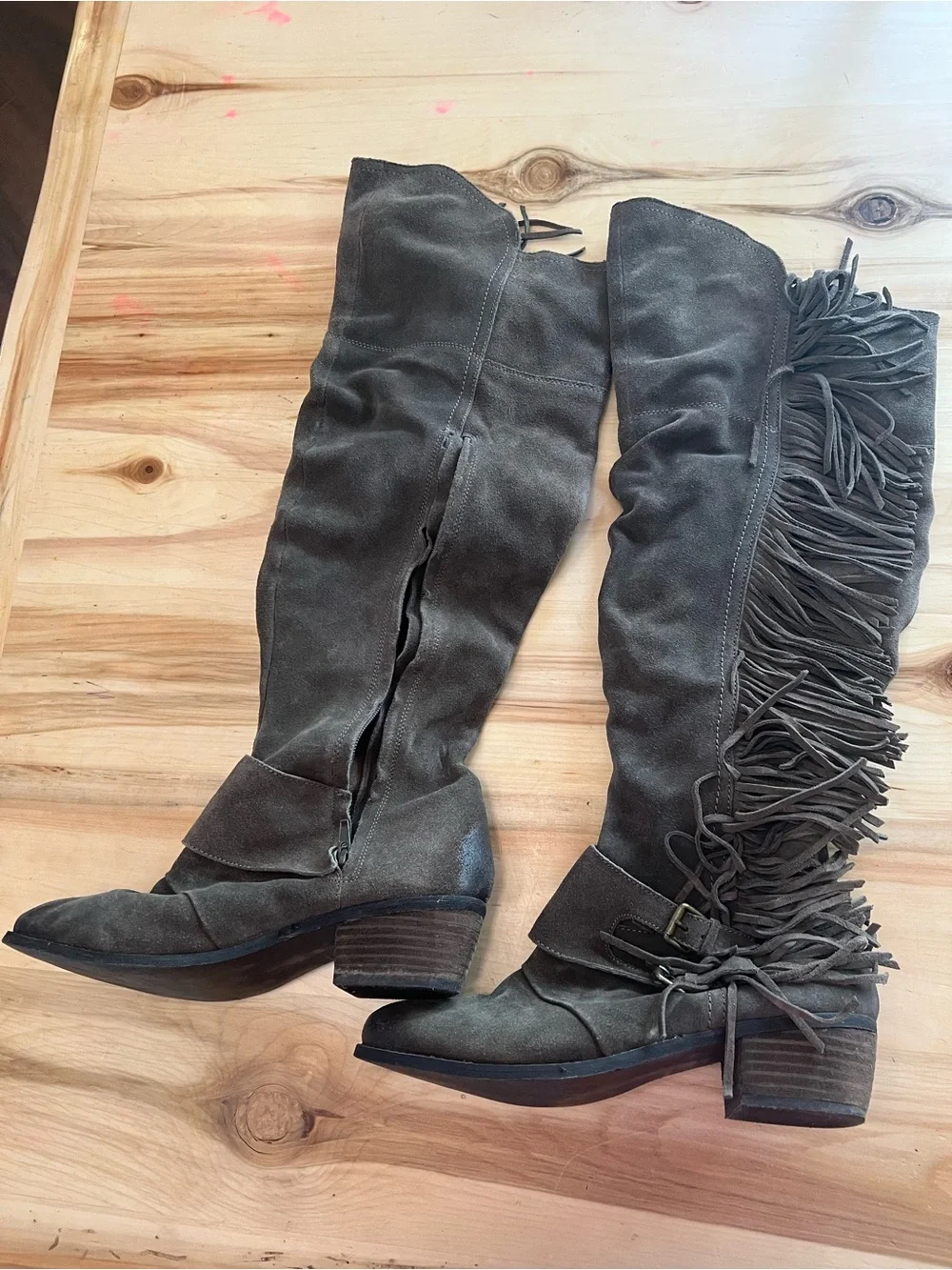 Naughty Monkey over-the-Knee Fringe Suede Boots - Taupe